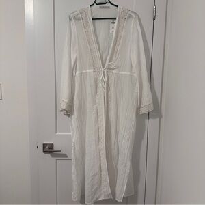 Abercrombie & Fitch Tie Front Oversized White Shirt Dress Coverup Size XS Womens